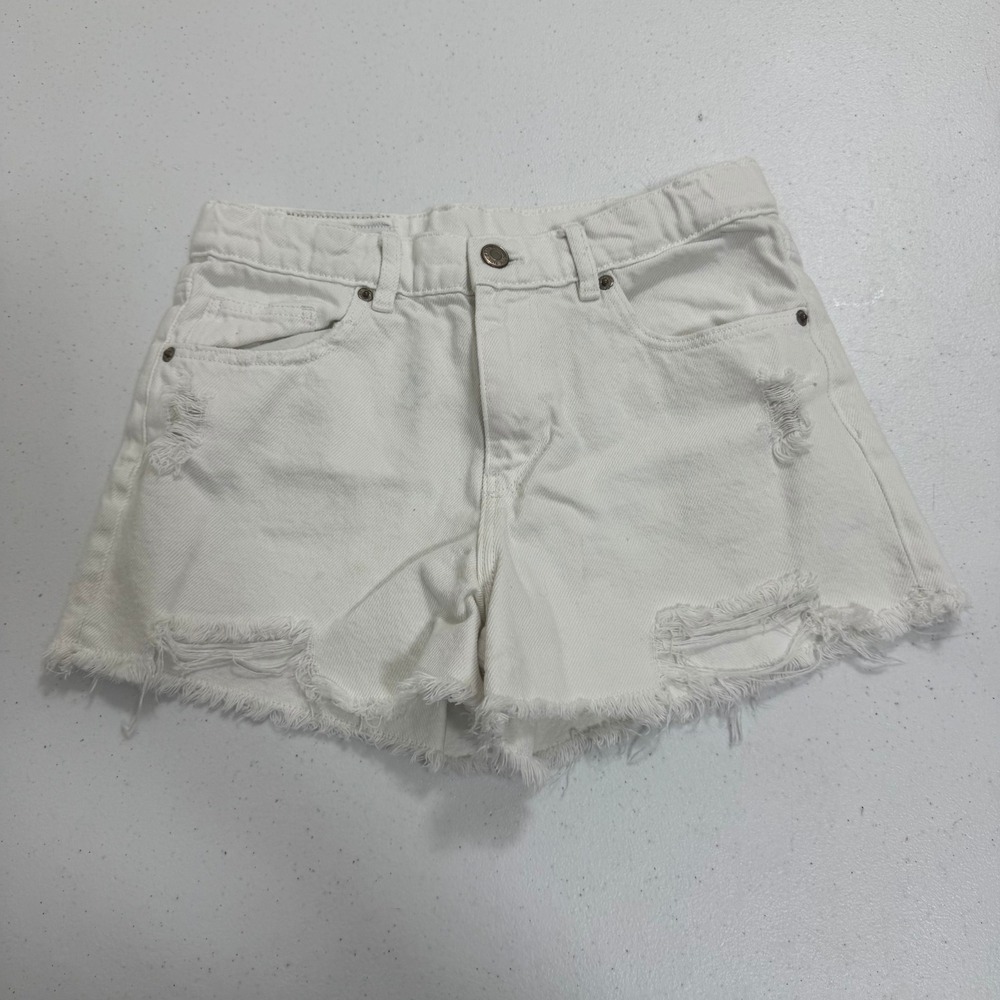 Zara Girls White Distressed Denim Shorts Frayed Hem Size 13-14 164cm